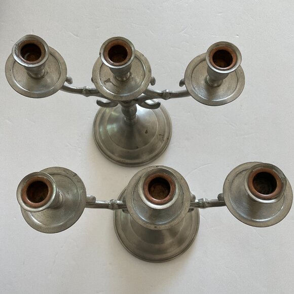ANTIQUE Pair of 3 Candelabra Brushed Pewter Broadman EUC - Picture 4 of 7
